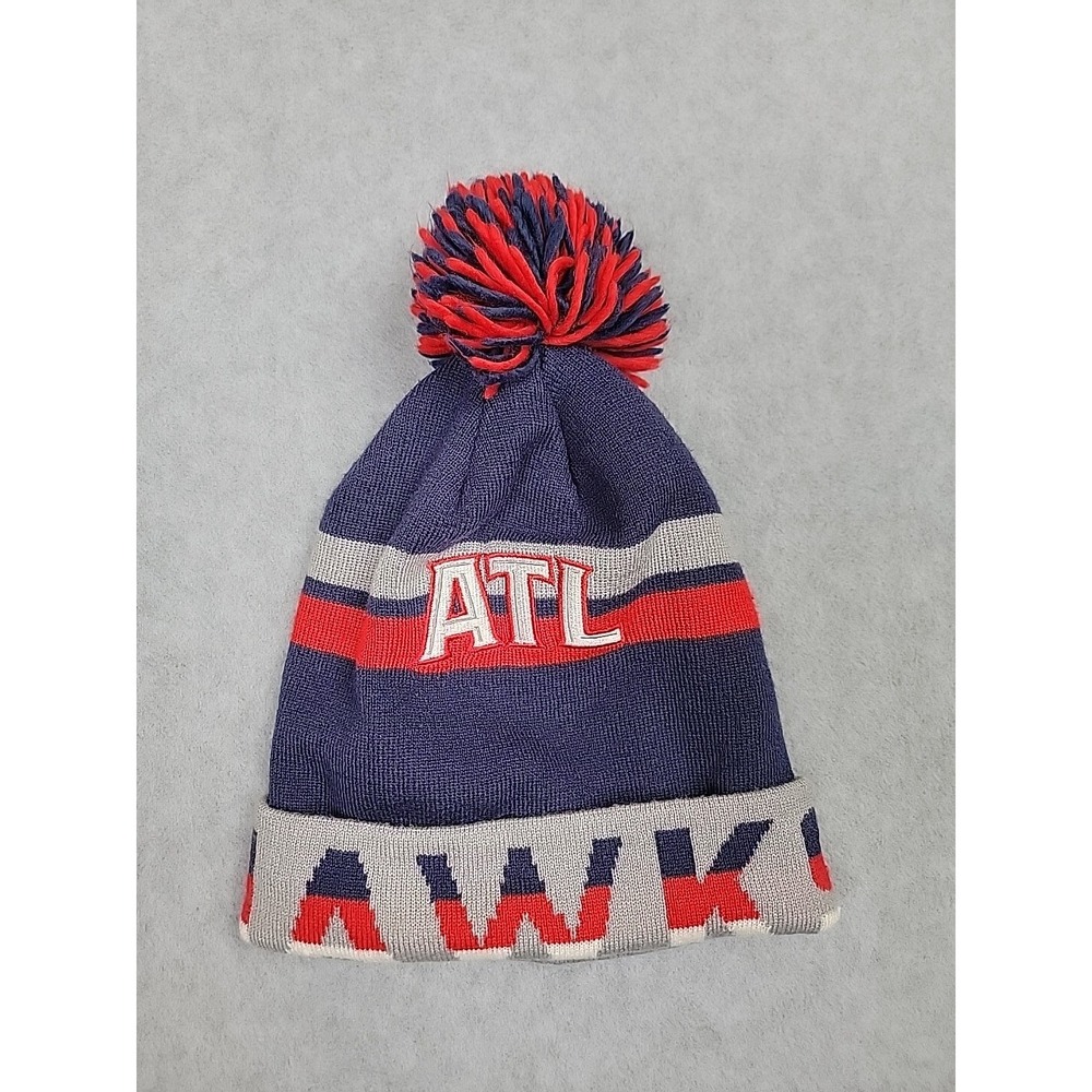 Mitchell &‎ Ness Atlanta Hawks Beanie Unisex OS Navy Red Knit Pom Cuffed Hat NBA